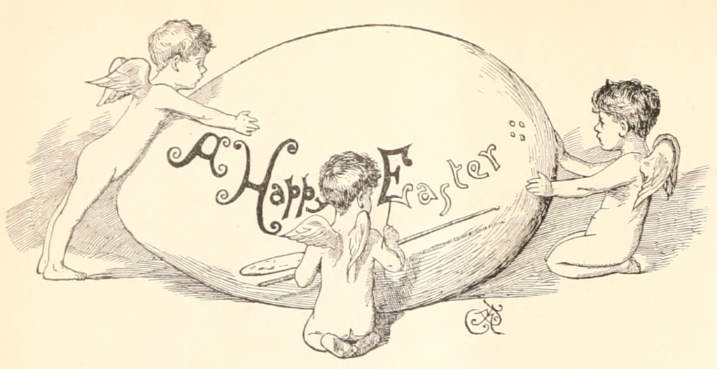 Child fairies painting an Easter Egg.